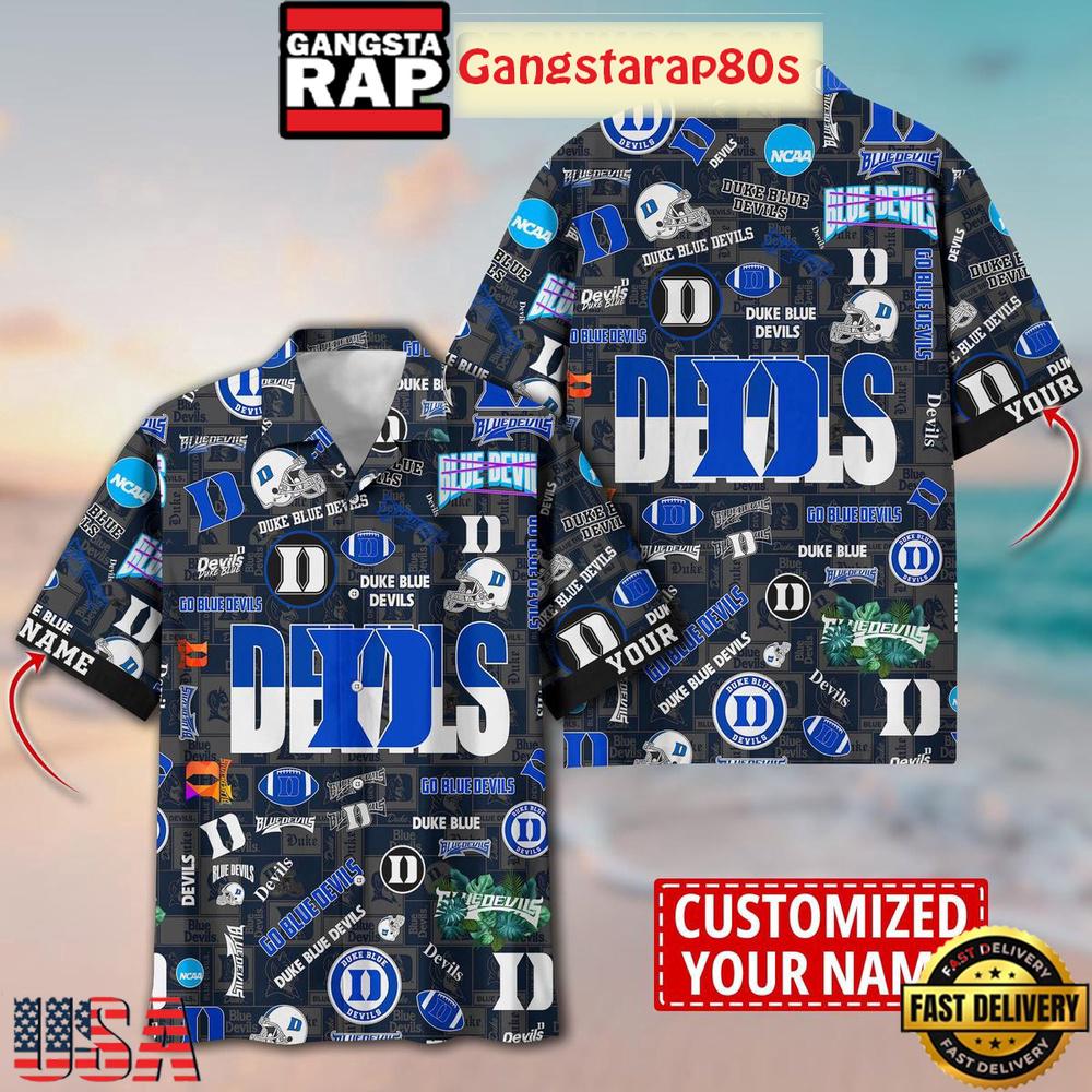 Duke Blue Devils Solgan Go Blue Devils True Fan Spirit Custom Name Aloha Hawaiian Shirt Duke Blue Devils Solgan Go Blue Devils True Fan Spirit Custom Name Aloha Hawaiian Shirt