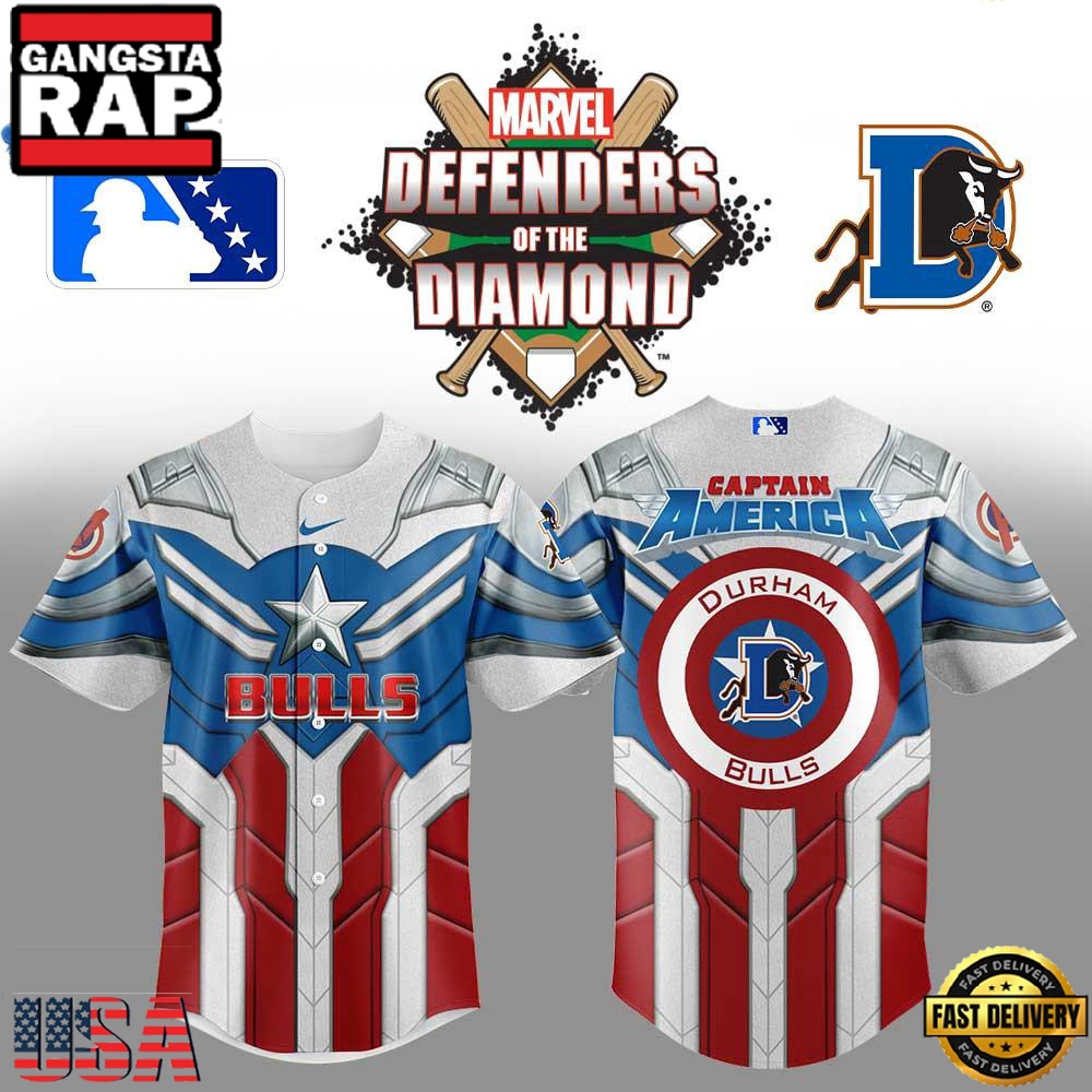 Durham Bulls x Marvel Defenders Of The Diamond New Design Baseball Jersey Durham Bulls x Marvel Defenders Of The Diamond New Design Baseball Jersey