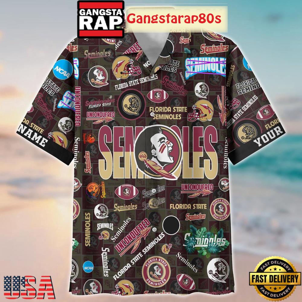 Florida State Seminoles Solgan Unconquered True Fan Spirit Custom Name Aloha Hawaiian Shirt Florida State Seminoles Solgan Unconquered True Fan Spirit Custom Name Aloha Hawaiian Shirt