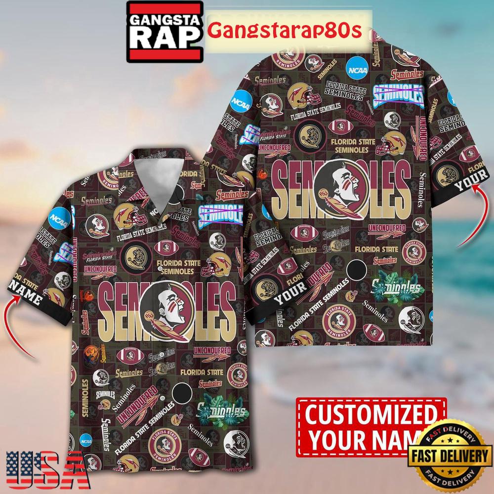 Florida State Seminoles Solgan Unconquered True Fan Spirit Custom Name Aloha Hawaiian Shirt Florida State Seminoles Solgan Unconquered True Fan Spirit Custom Name Aloha Hawaiian Shirt
