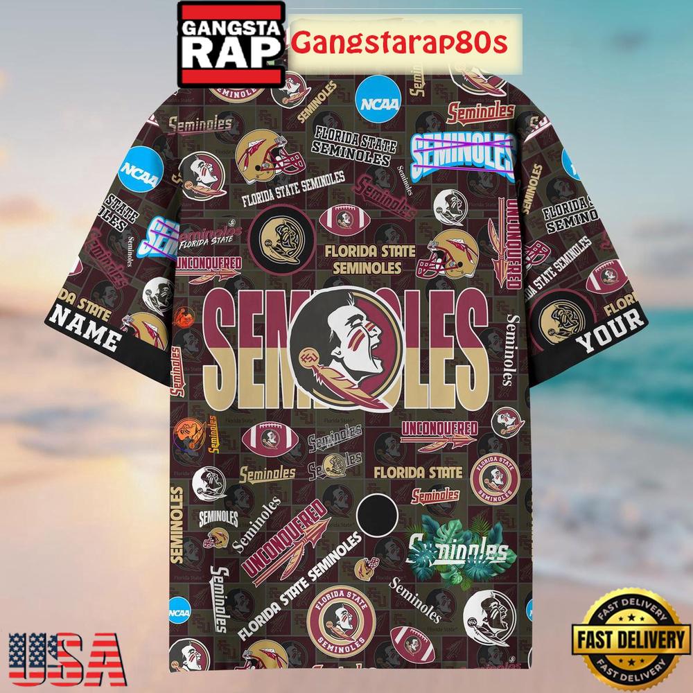 Florida State Seminoles Solgan Unconquered True Fan Spirit Custom Name Aloha Hawaiian Shirt Florida State Seminoles Solgan Unconquered True Fan Spirit Custom Name Aloha Hawaiian Shirt