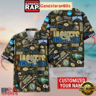 Georgia Tech Yellow Jackets Solgan Together We Swarm True Fan Spirit Custom Name Aloha Hawaiian Shirt