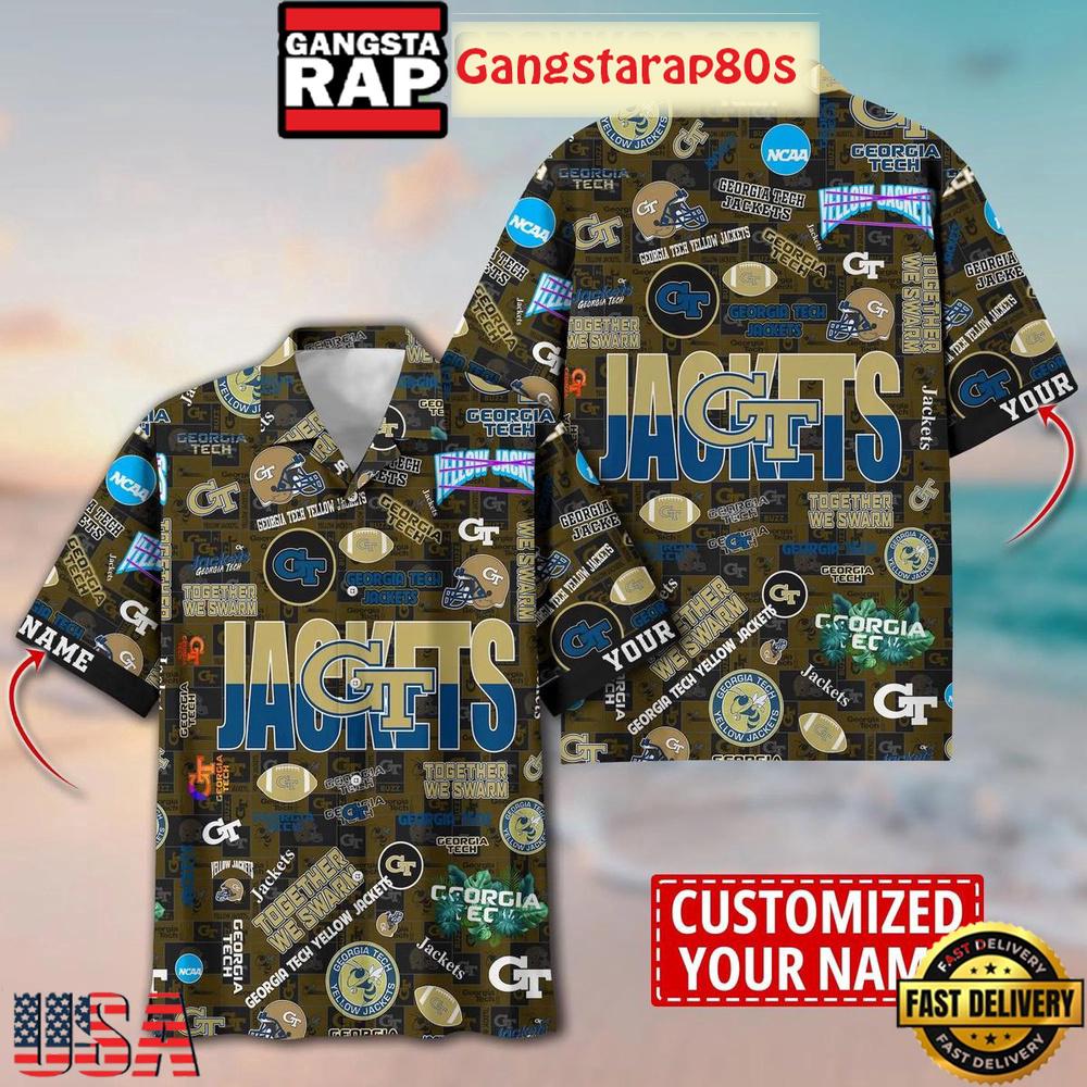 Georgia Tech Yellow Jackets Solgan Together We Swarm True Fan Spirit Custom Name Aloha Hawaiian Shirt Georgia Tech Yellow Jackets Solgan Together We Swarm True Fan Spirit Custom Name Aloha Hawaiian Shirt