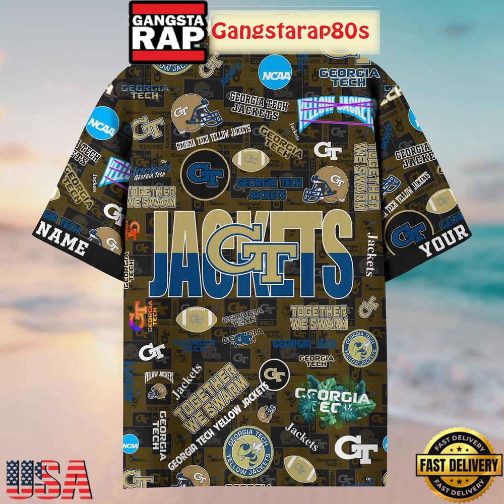 Georgia Tech Yellow Jackets Solgan Together We Swarm True Fan Spirit Custom Name Aloha Hawaiian Shirt Georgia Tech Yellow Jackets Solgan Together We Swarm True Fan Spirit Custom Name Aloha Hawaiian Shirt