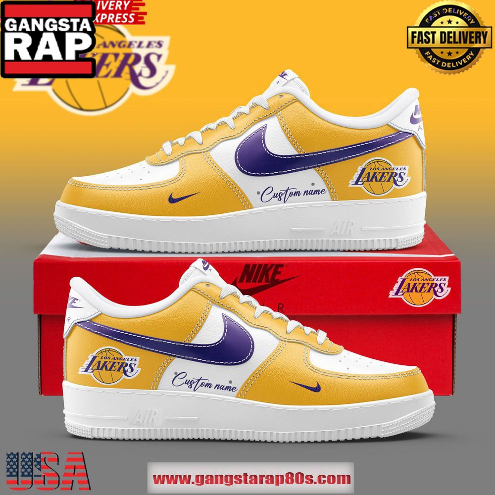 Golden Los Angeles Lakers Custom Air Force 1 Sneakers Shoes Golden Los Angeles Lakers Custom Air Force 1 Sneakers Shoes
