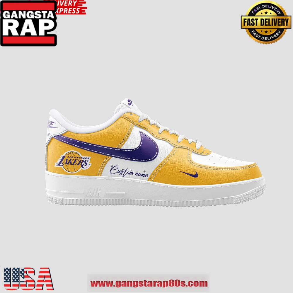 Golden Los Angeles Lakers Custom Air Force 1 Sneakers Shoes Golden Los Angeles Lakers Custom Air Force 1 Sneakers Shoes
