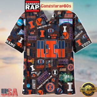 Illinois Fighting Illini Solgan True Fan Spirit Custom Name Aloha Hawaiian Shirt