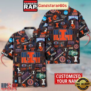 Illinois Fighting Illini Solgan True Fan Spirit Custom Name Aloha Hawaiian Shirt