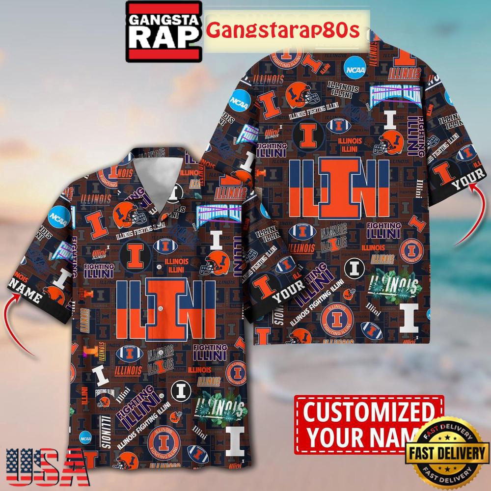 Illinois Fighting Illini Solgan True Fan Spirit Custom Name Aloha Hawaiian Shirt Illinois Fighting Illini Solgan True Fan Spirit Custom Name Aloha Hawaiian Shirt