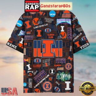 Illinois Fighting Illini Solgan True Fan Spirit Custom Name Aloha Hawaiian Shirt