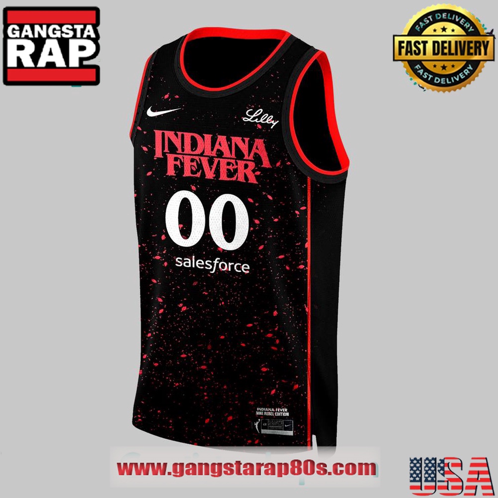 Indiana Fever x Stranger Things Rebel Swingman Limited Edition Black Basketball Jersey Indiana Fever x Stranger Things Rebel Swingman Limited Edition Black Basketball Jersey
