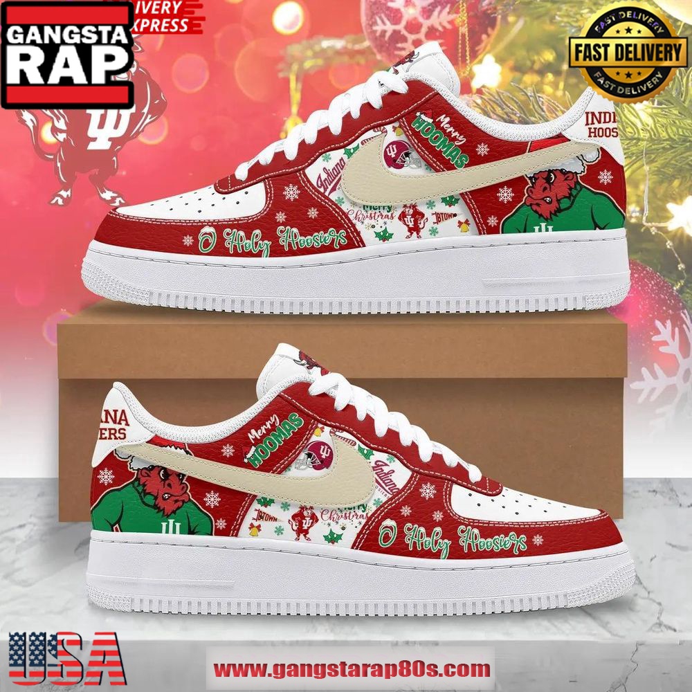 Indiana Hoosiers O Holy Hoosiers Christmas Edition Air Force 1 Running Sneakers Shoes Indiana Hoosiers O Holy Hoosiers Christmas Edition Air Force 1 Running Sneakers Shoes