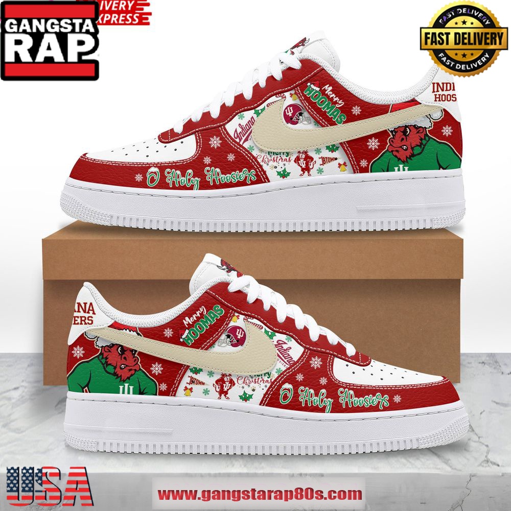 Indiana Hoosiers O Holy Hoosiers Christmas Edition Air Force 1 Running Sneakers Shoes Indiana Hoosiers O Holy Hoosiers Christmas Edition Air Force 1 Running Sneakers Shoes