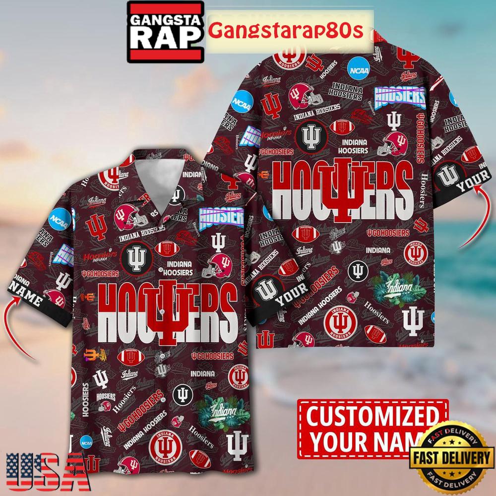Indiana Hoosiers Solgan Go Hoosiers True Fan Spirit Custom Name Aloha Hawaiian Shirt Indiana Hoosiers Solgan Go Hoosiers True Fan Spirit Custom Name Aloha Hawaiian Shirt