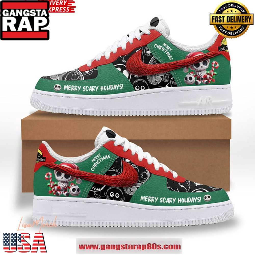 Jack Skellington Merry Scary Holidays Limited Air Force 1 Running Sneakers Jack Skellington Merry Scary Holidays Limited Air Force 1 Running Sneakers