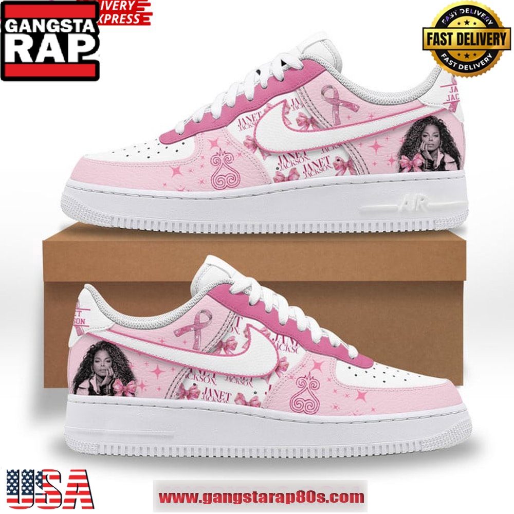 Janet Jackson Breast Cancer Awareness Air Force 1 Running Sneakers Shoes Janet Jackson Breast Cancer Awareness Air Force 1 Running Sneakers Shoes