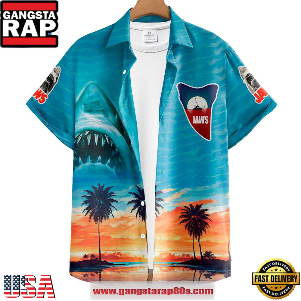 Jaws 50th Anniversary Hot Summer Hawaiian Shirt Jaws 50th Anniversary Hot Summer Hawaiian Shirt