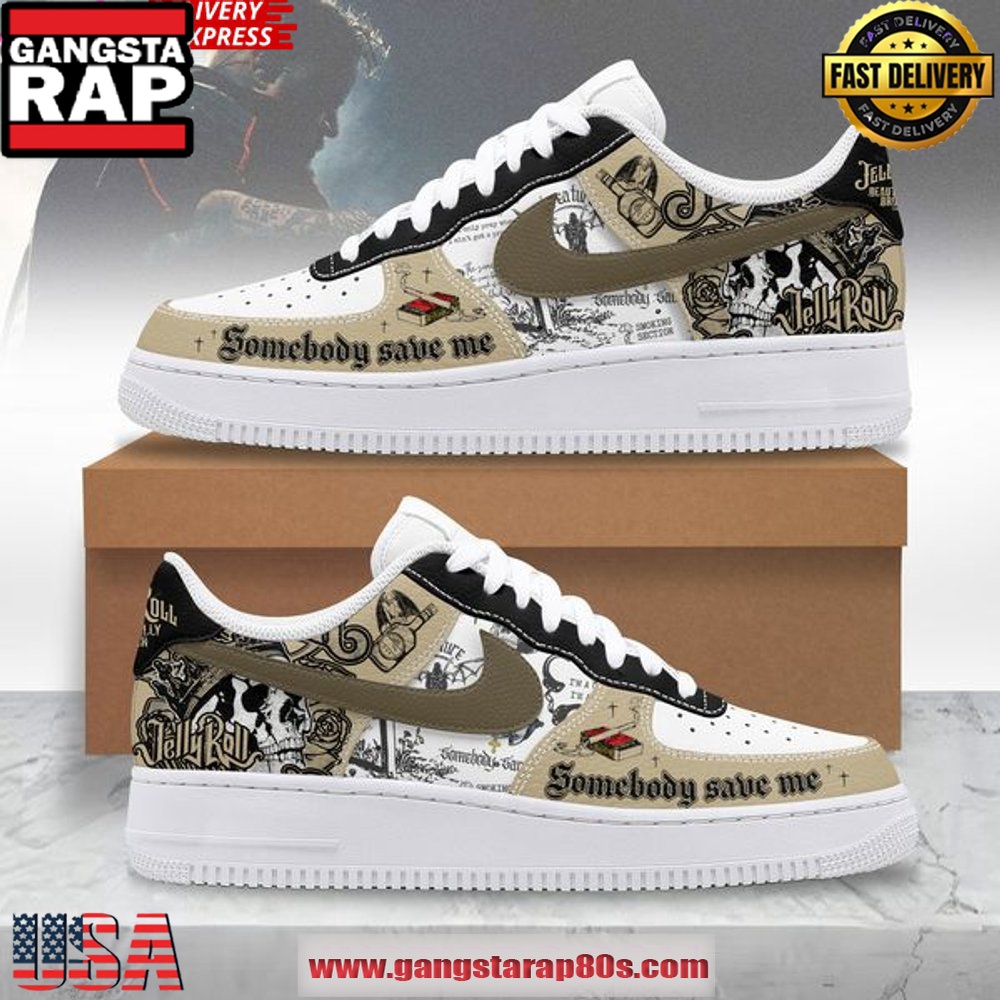 Jelly Roll Somebody Save Me Limited Edition Air Force 1 Running Sneakers Shoes Jelly Roll Somebody Save Me Limited Edition Air Force 1 Running Sneakers Shoes