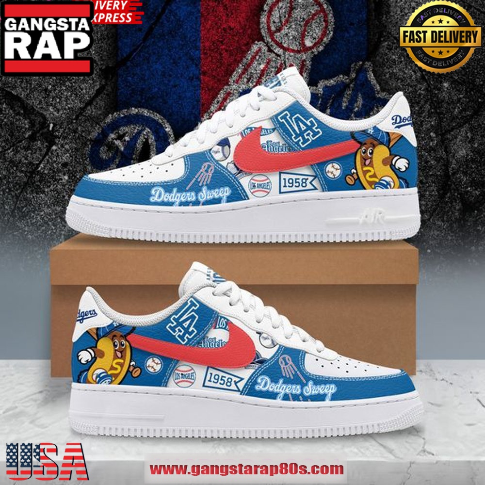 Los Angeles Dodgers Sweep Hot Dogs Air Force 1 Running Sneakers Shoes Los Angeles Dodgers Sweep Hot Dogs Air Force 1 Running Sneakers Shoes