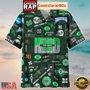 Marshall Thundering Herd Solgan The Herd True Fan Spirit Custom Name Aloha Hawaiian Shirt