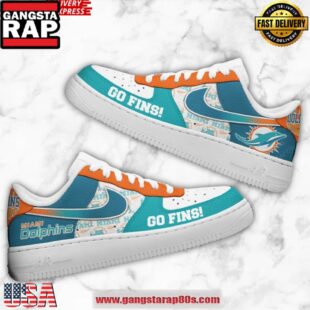 Miami Dolphins Go Fins Nike Air Force 1 Running Sneakers Shoes