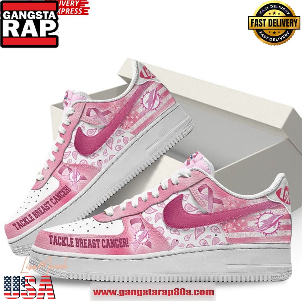 Miami Dolphins Tackle Breast Cancer Air Force 1 Running Sneakers Shoes Miami Dolphins Tackle Breast Cancer Air Force 1 Running Sneakers Shoes