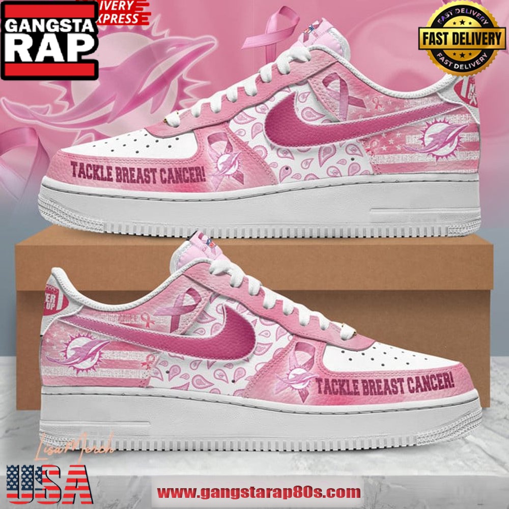 Miami Dolphins Tackle Breast Cancer Air Force 1 Running Sneakers Shoes Miami Dolphins Tackle Breast Cancer Air Force 1 Running Sneakers Shoes