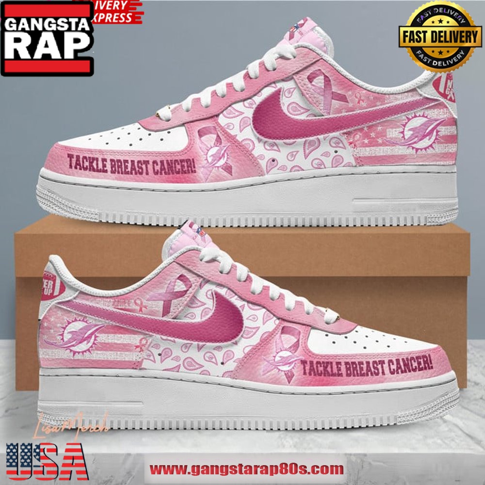 Miami Dolphins Tackle Breast Cancer Air Force 1 Running Sneakers Shoes Miami Dolphins Tackle Breast Cancer Air Force 1 Running Sneakers Shoes