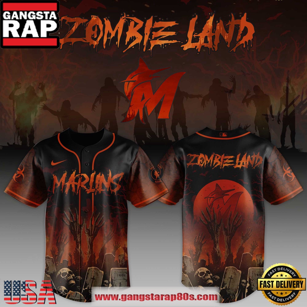 Miami Marlins MLB x Zombie Land Unique Design Baseball Jersey Miami Marlins MLB x Zombie Land Unique Design Baseball Jersey