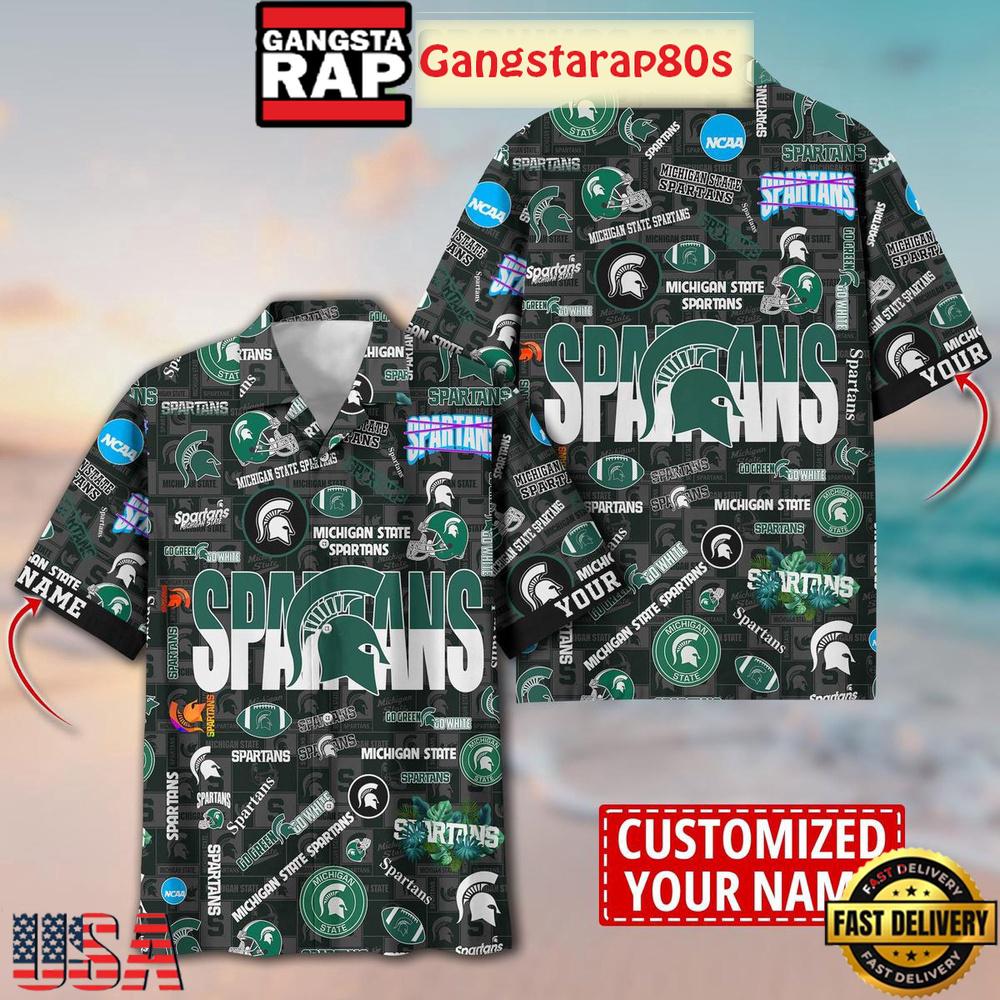 Michigan State Spartans Solgan Go Green Go White True Fan Spirit Custom Name Aloha Hawaiian Shirt Michigan State Spartans Solgan Go Green Go White True Fan Spirit Custom Name Aloha Hawaiian Shirt