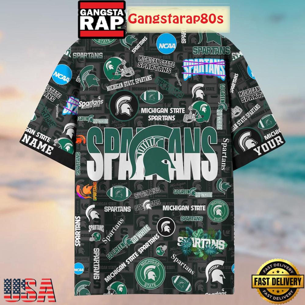 Michigan State Spartans Solgan Go Green Go White True Fan Spirit Custom Name Aloha Hawaiian Shirt Michigan State Spartans Solgan Go Green Go White True Fan Spirit Custom Name Aloha Hawaiian Shirt