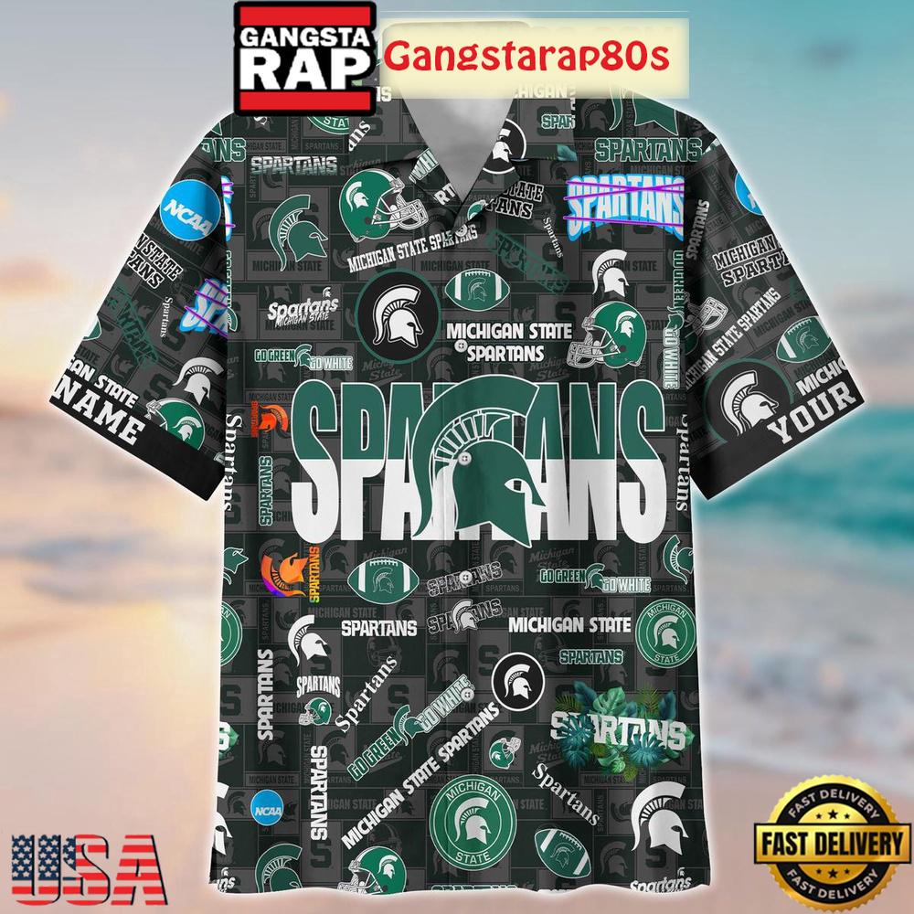 Michigan State Spartans Solgan Go Green Go White True Fan Spirit Custom Name Aloha Hawaiian Shirt Michigan State Spartans Solgan Go Green Go White True Fan Spirit Custom Name Aloha Hawaiian Shirt