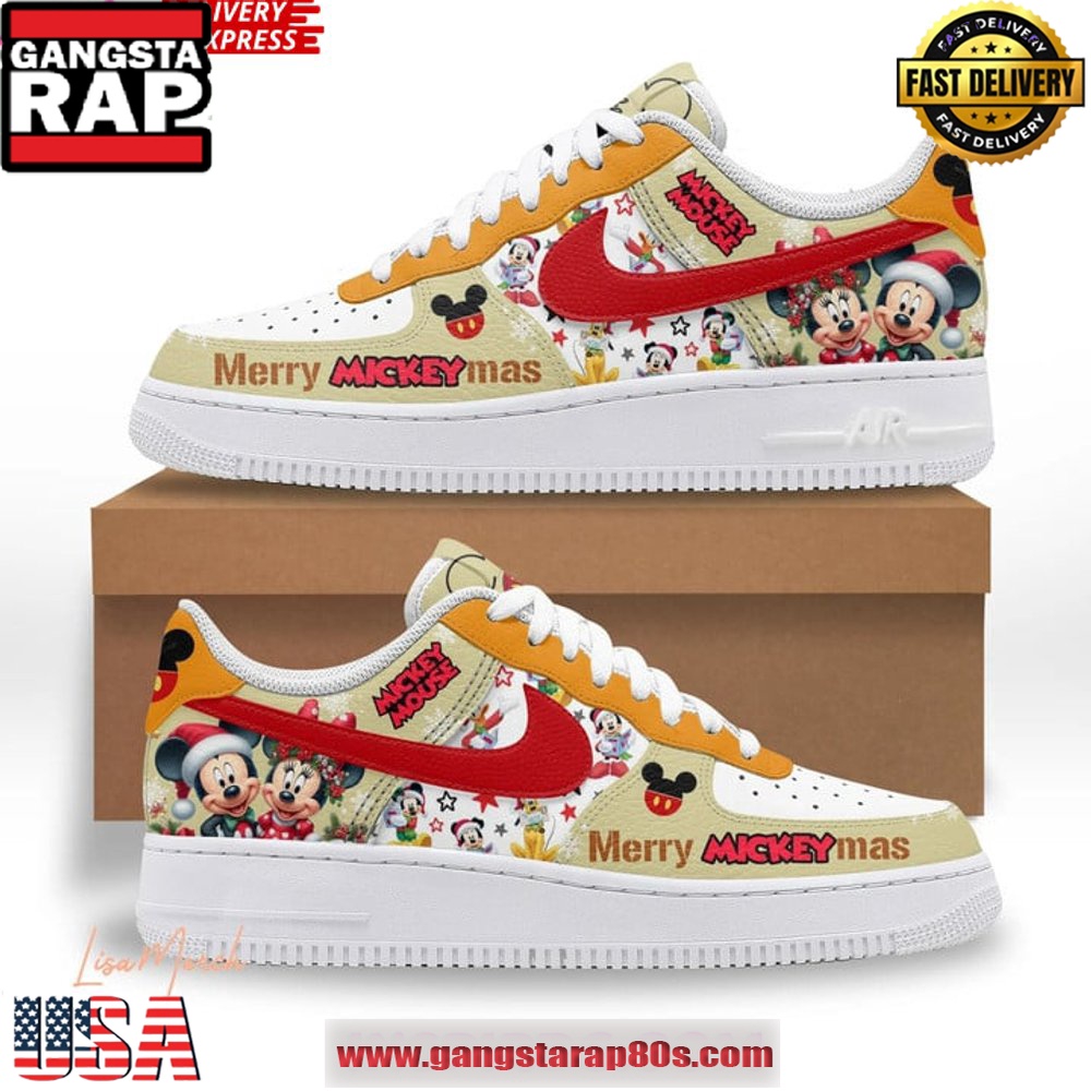 Mickey Mouse Merry Christmas Limited Edition Air Force 1 Running Sneakers Shoes Mickey Mouse Merry Christmas Limited Edition Air Force 1 Running Sneakers Shoes