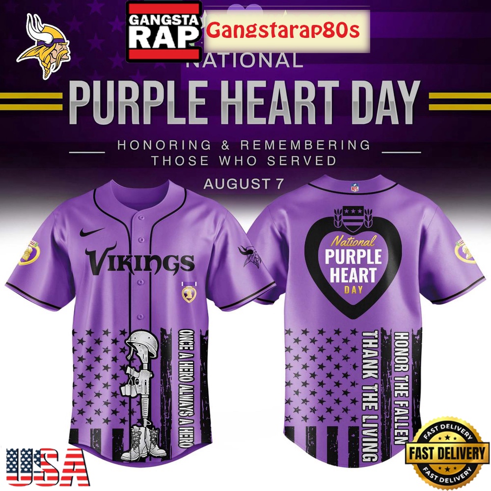 Minnesota Vikings Purple Heart Day 2025 Unique Design Baseball Jersey Minnesota Vikings Purple Heart Day 2025 Unique Design Baseball Jersey
