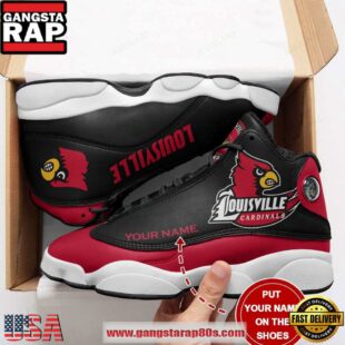 NCAA Louisville Cardinals Custom Name Black Red Air Jordan 13 Shoes