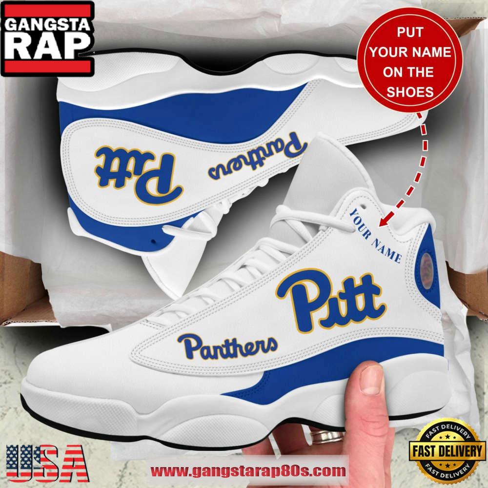 NCAA Pittsburgh Panthers Custom Name White Blue Air Jordan 13 Shoes Running Sneakers NCAA Pittsburgh Panthers Custom Name White Blue Air Jordan 13 Shoes Running Sneakers