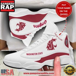 NCAA Washington State Cougars Custom Name White Red Air Jordan 13 Shoes