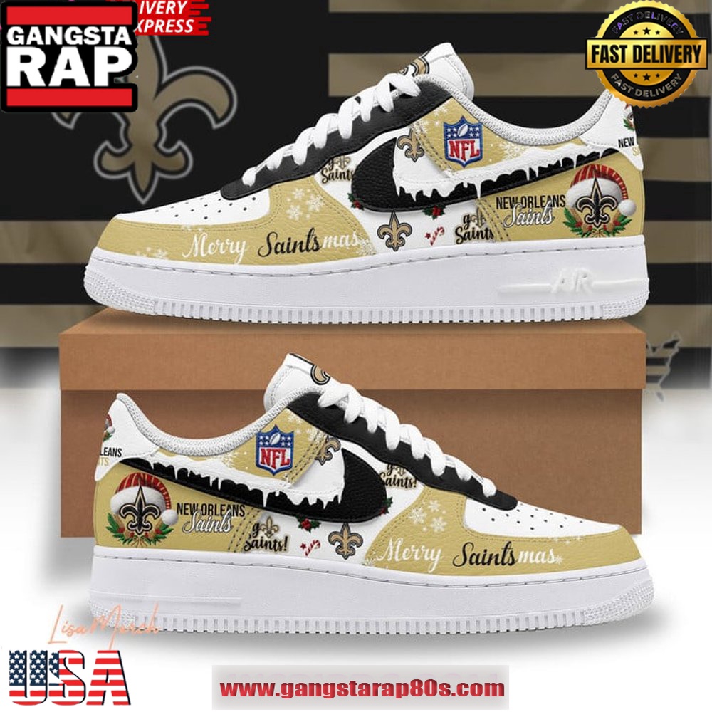 New Orleans Saints Merry Christmas Limited Edition Air Force 1 Running Sneakers New Orleans Saints Merry Christmas Limited Edition Air Force 1 Running Sneakers