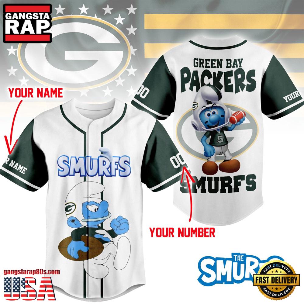 NFL Green Bay Packers The Smurfs Movie Unique Design Custom Baseball Jersey NFL Green Bay Packers The Smurfs Movie Unique Design Custom Baseball Jersey