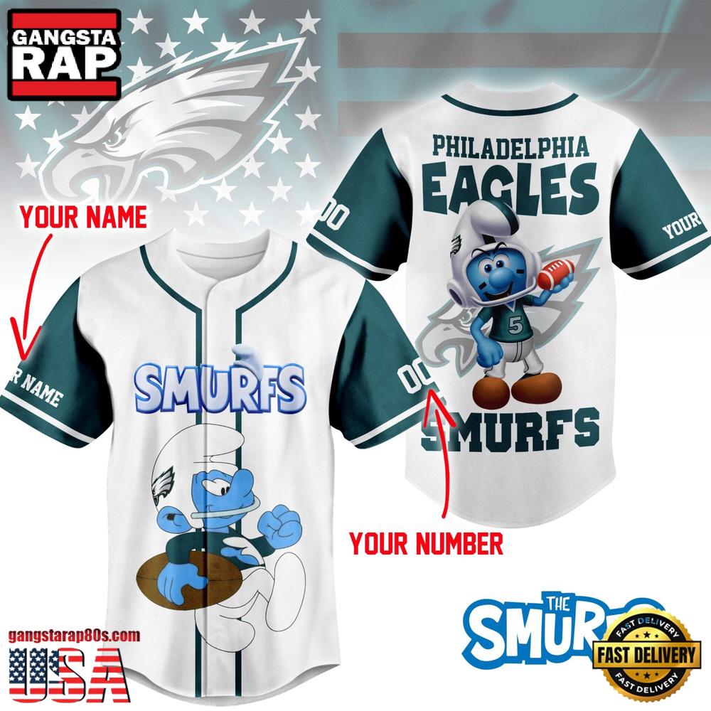 NFL Philadelphia Eagles The Smurfs Movie Unique Design Custom Baseball Jersey NFL Philadelphia Eagles The Smurfs Movie Unique Design Custom Baseball Jersey