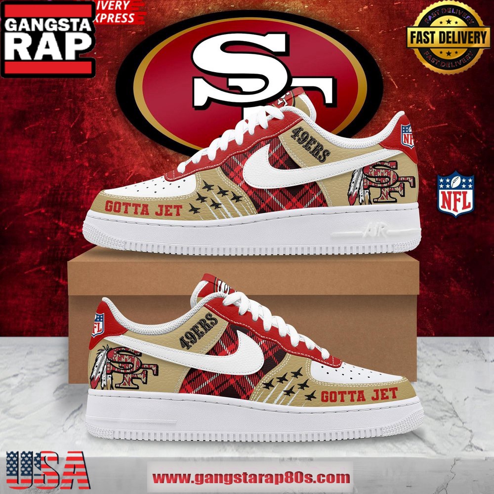 NFL San Francisco 49ers Gotta Jet Nike Air Force 1 Shoes Running Sneakers NFL San Francisco 49ers Gotta Jet Nike Air Force 1 Shoes Running Sneakers