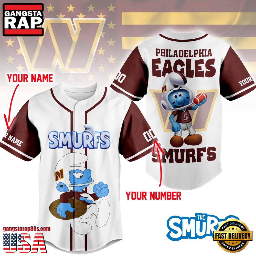 NFL Washington Commanders The Smurfs Movie Unique Design Custom Baseball Jersey NFL Washington Commanders The Smurfs Movie Unique Design Custom Baseball Jersey