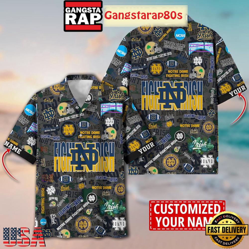 Notre Dame Fighting Irish Solgan True Fan Spirit Custom Name Aloha Hawaiian Shirt Notre Dame Fighting Irish Solgan True Fan Spirit Custom Name Aloha Hawaiian Shirt