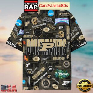 Purdue Boilermakers Solgan Boiler Up True Fan Spirit Custom Name Aloha Hawaiian Shirt
