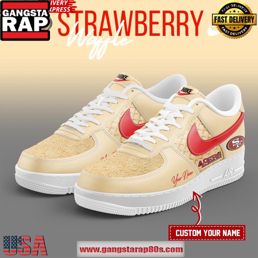 San Francisco 49ers Strawberry Waffle Limited Edition Air Force 1 Shoes Running Sneakers San Francisco 49ers Strawberry Waffle Limited Edition Air Force 1 Shoes Running Sneakers