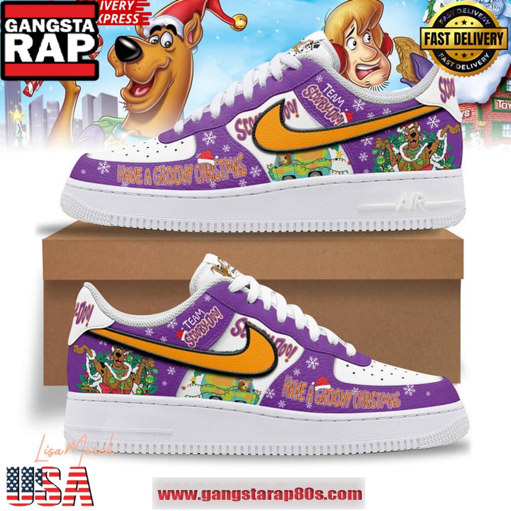 Scooby Doo Have A Groovy Christmas Air Force 1 Running Sneakers Scooby Doo Have A Groovy Christmas Air Force 1 Running Sneakers