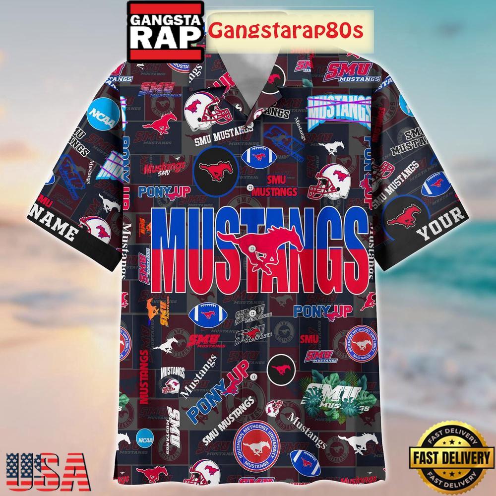 SMU Mustangs Solgan Pony Up True Fan Spirit Custom Name Aloha Hawaiian Shirt SMU Mustangs Solgan Pony Up True Fan Spirit Custom Name Aloha Hawaiian Shirt