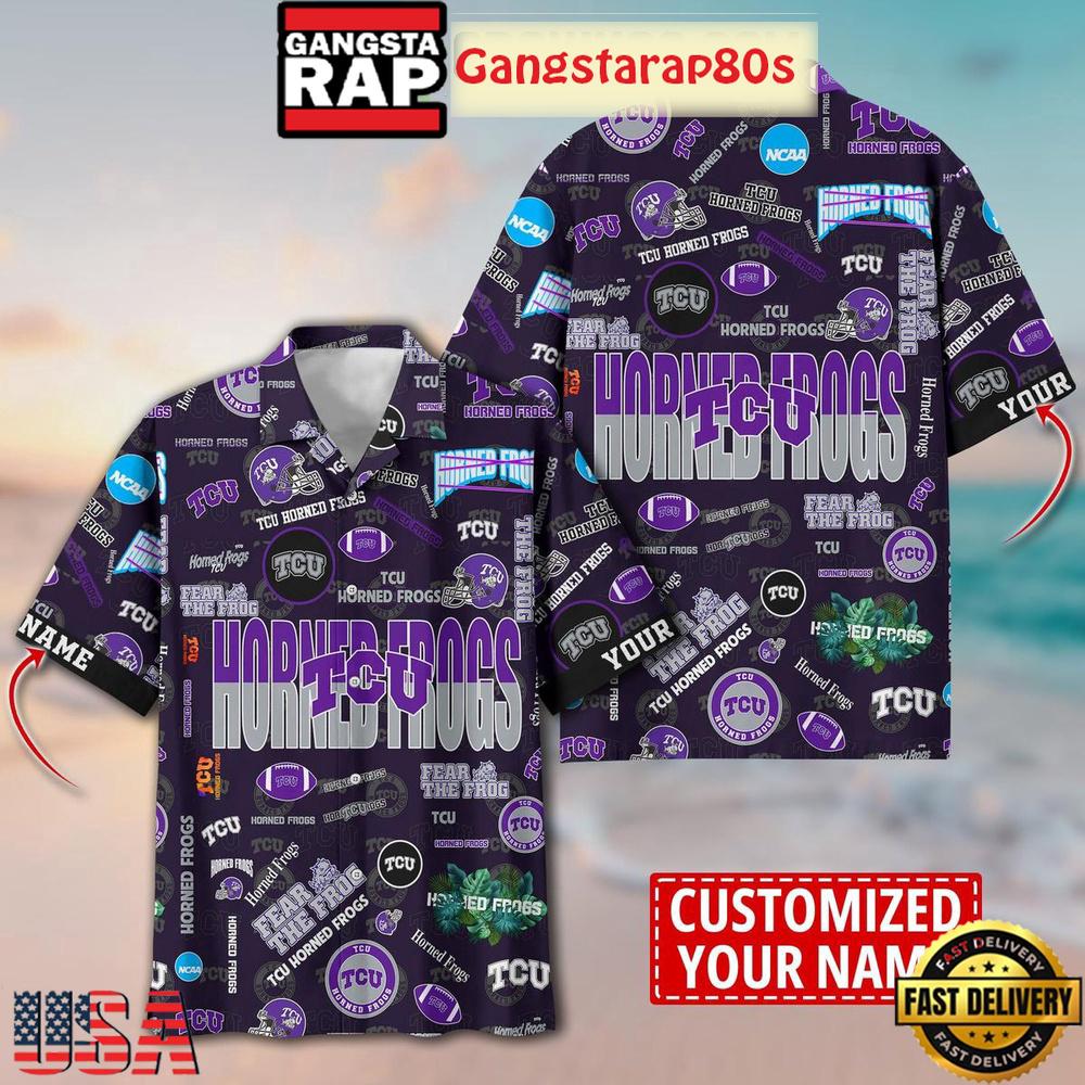 TCU Horned Frogs Solgan Fear The Frog True Fan Spirit Custom Name Aloha Hawaiian Shirt TCU Horned Frogs Solgan Fear The Frog True Fan Spirit Custom Name Aloha Hawaiian Shirt