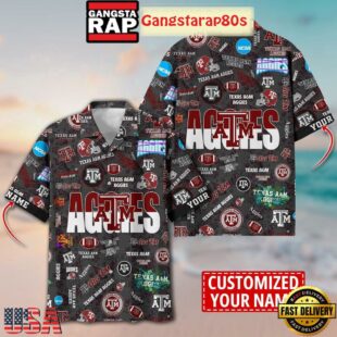 Texas A&M Aggies Solgan Gig'em True Fan Spirit Custom Name Aloha Hawaiian Shirt