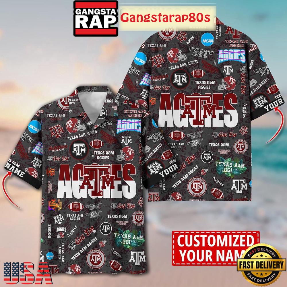 Texas A&M Aggies Solgan Gig'em True Fan Spirit Custom Name Aloha Hawaiian Shirt Texas A&M Aggies Solgan Gig'em True Fan Spirit Custom Name Aloha Hawaiian Shirt